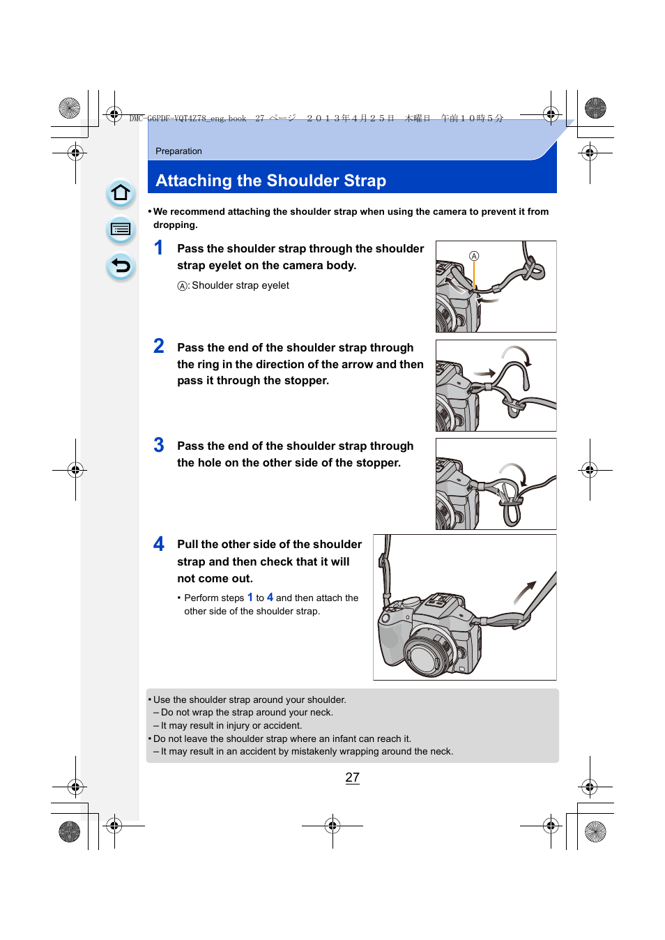 Attaching the shoulder strap, P27) | Panasonic DMC-G6KK User Manual | Page 27 / 356