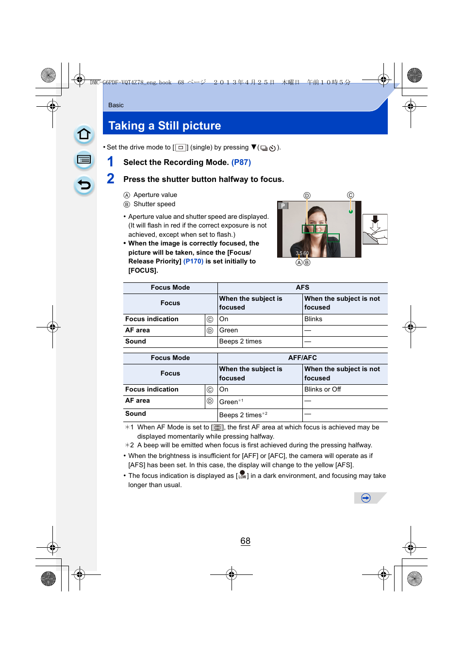 Taking a still picture, P68) | Panasonic DMC-G6KK User Manual | Page 68 / 356