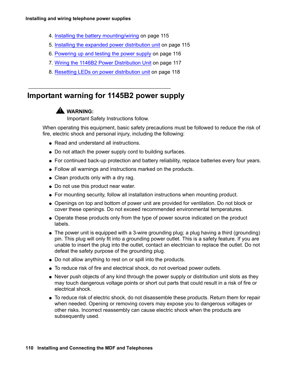Important warning for 1145b2 power supply, This | Avaya 03-300686 User Manual | Page 110 / 156
