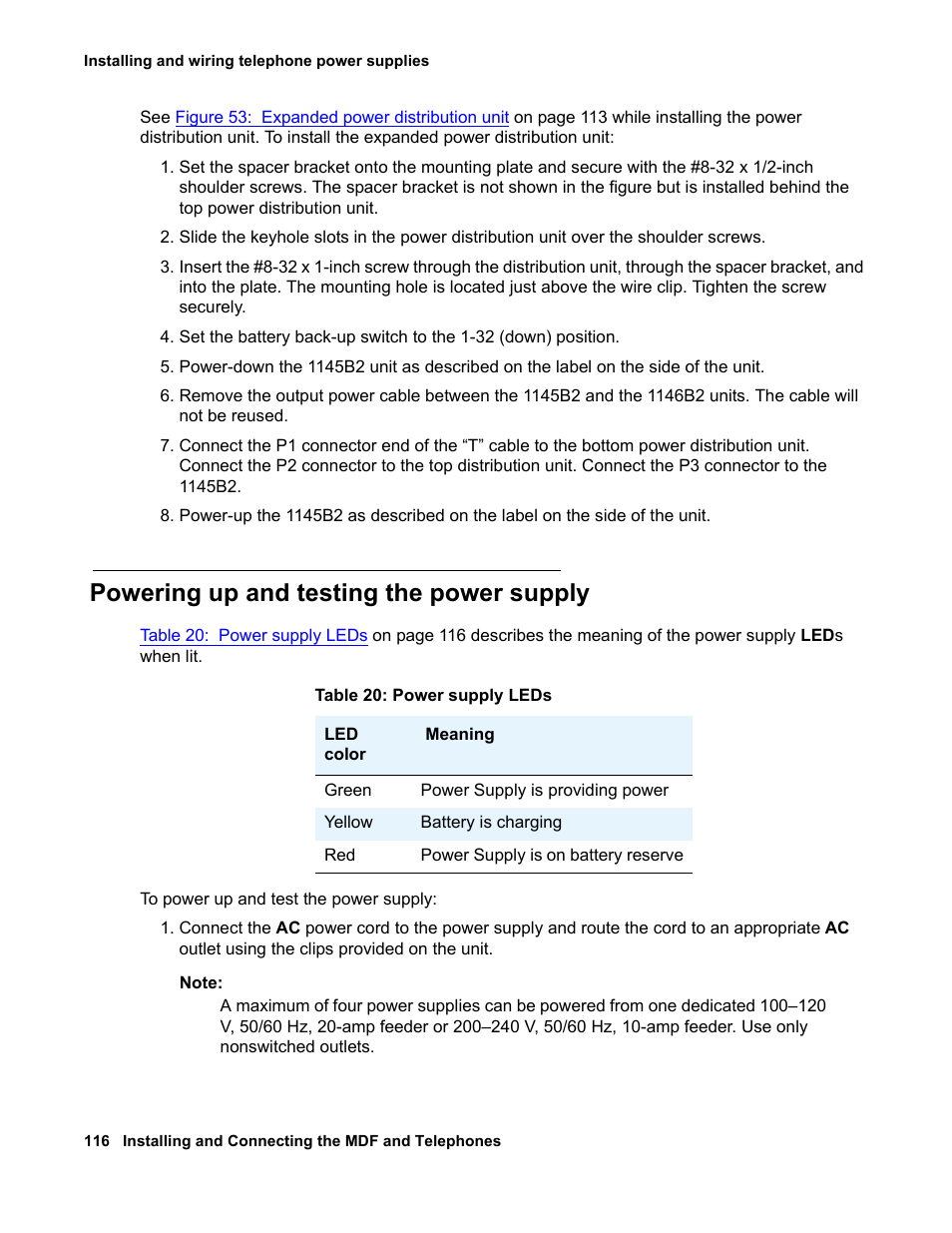 Powering up and testing the power supply | Avaya 03-300686 User Manual | Page 116 / 156