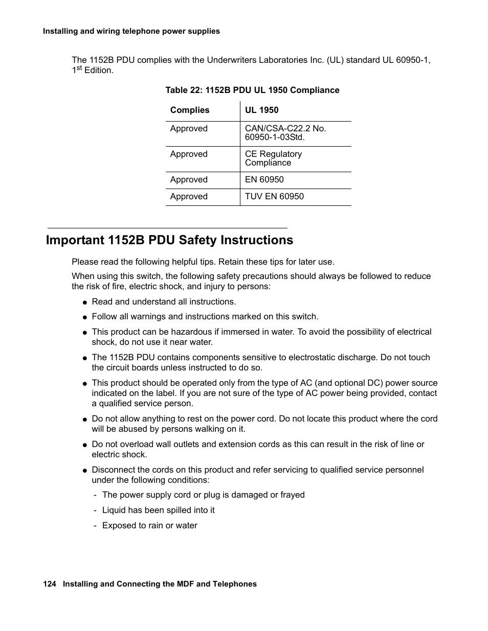 Important 1152b pdu safety instructions | Avaya 03-300686 User Manual | Page 124 / 156