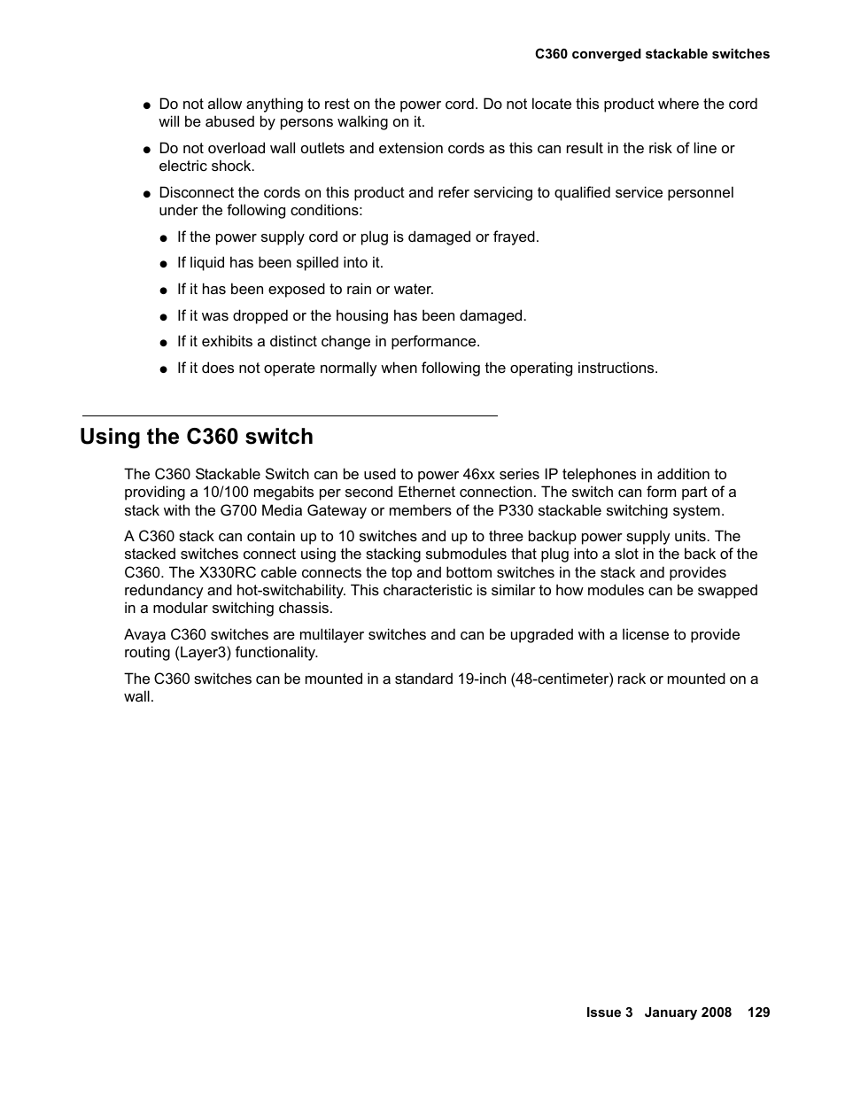 Using the c360 switch | Avaya 03-300686 User Manual | Page 129 / 156