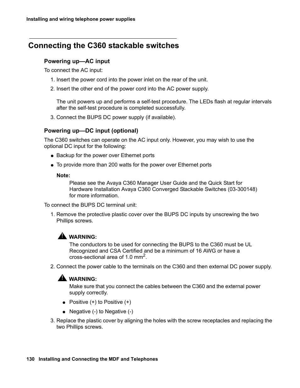 Connecting the c360 stackable switches | Avaya 03-300686 User Manual | Page 130 / 156