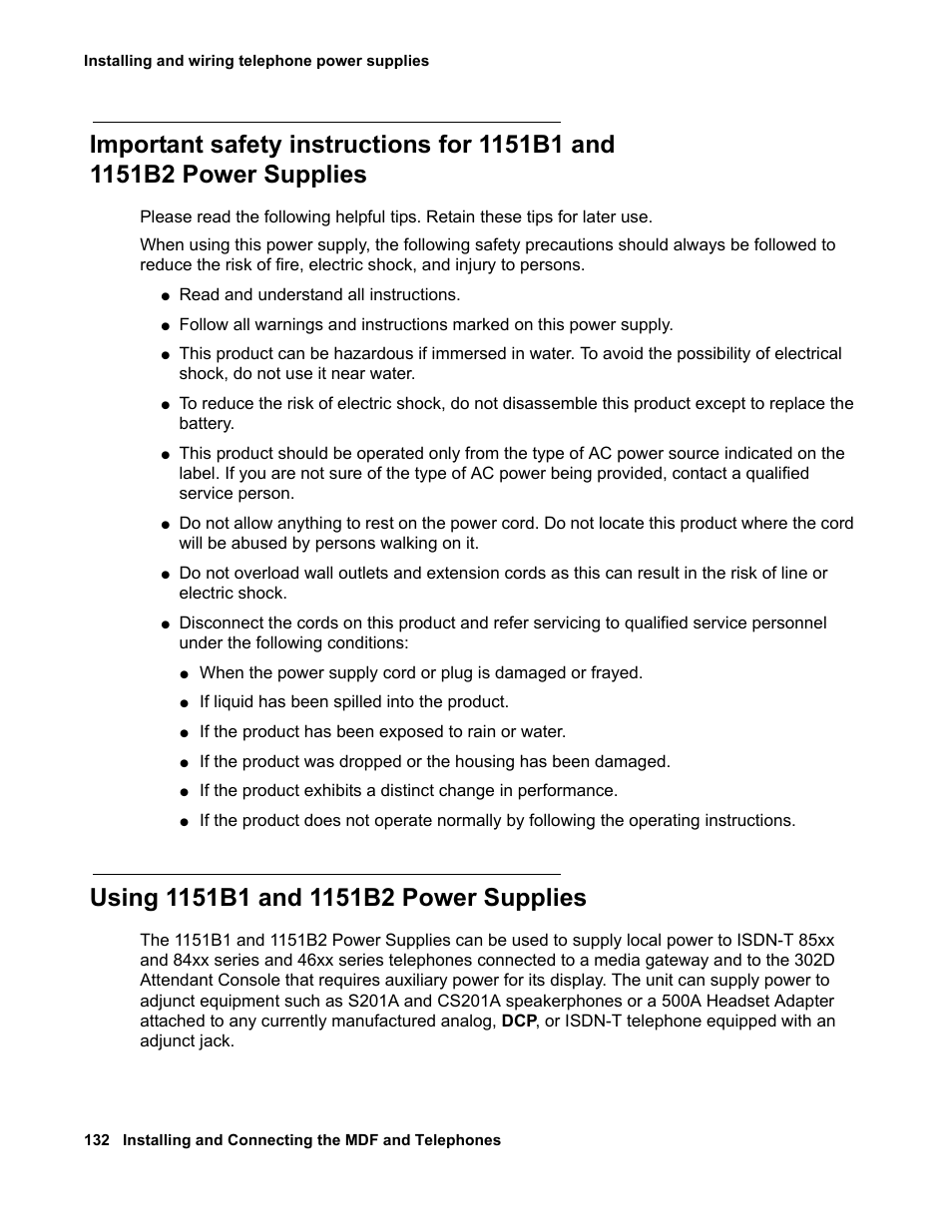 Using 1151b1 and 1151b2 power supplies, Important safety instructions for 1151b1 and, 1151b2 power supplies | Supplies | Avaya 03-300686 User Manual | Page 132 / 156