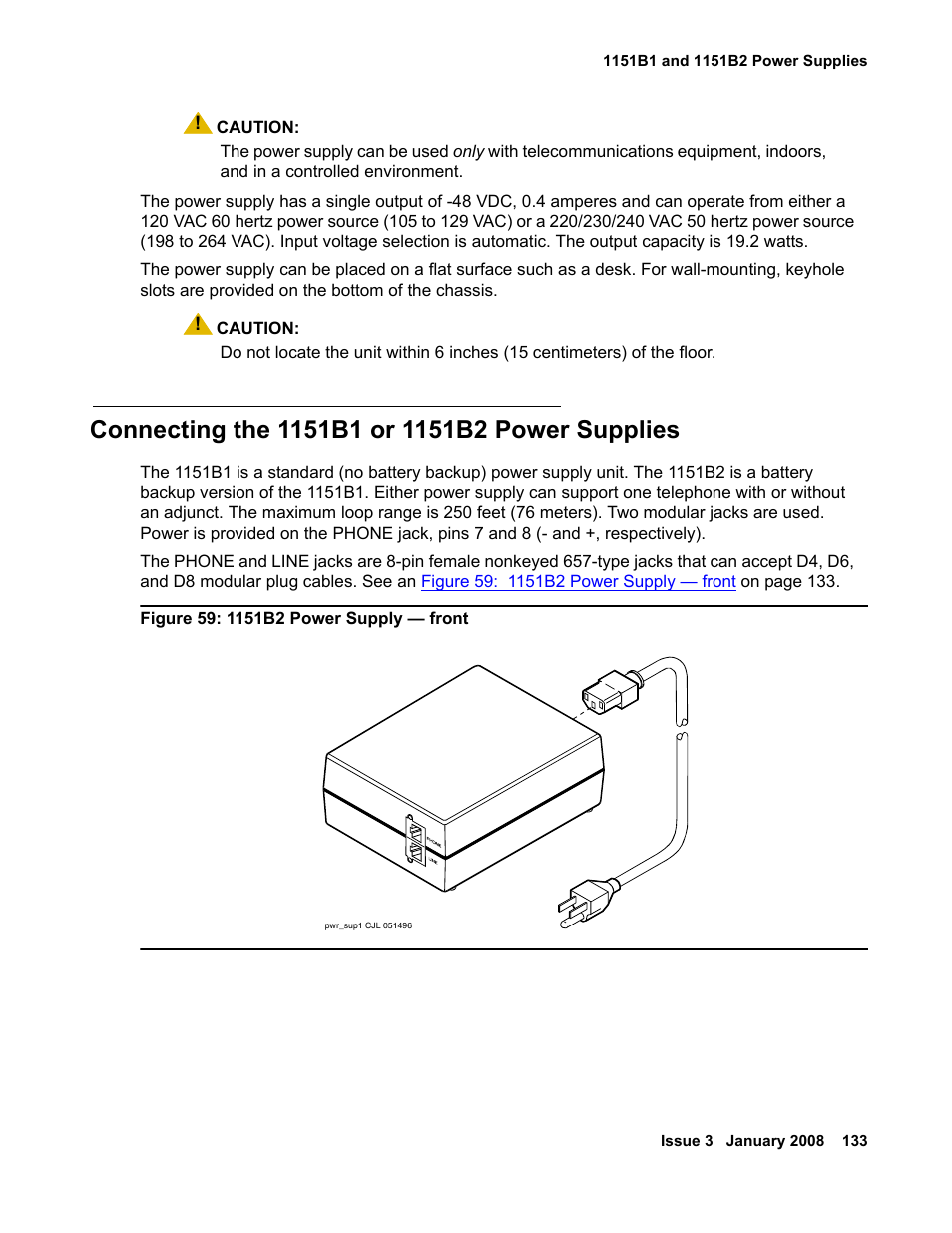 Connecting the 1151b1 or 1151b2 power supplies, Connecting the 1151b1 or 1151b2, Power supplies | Avaya 03-300686 User Manual | Page 133 / 156