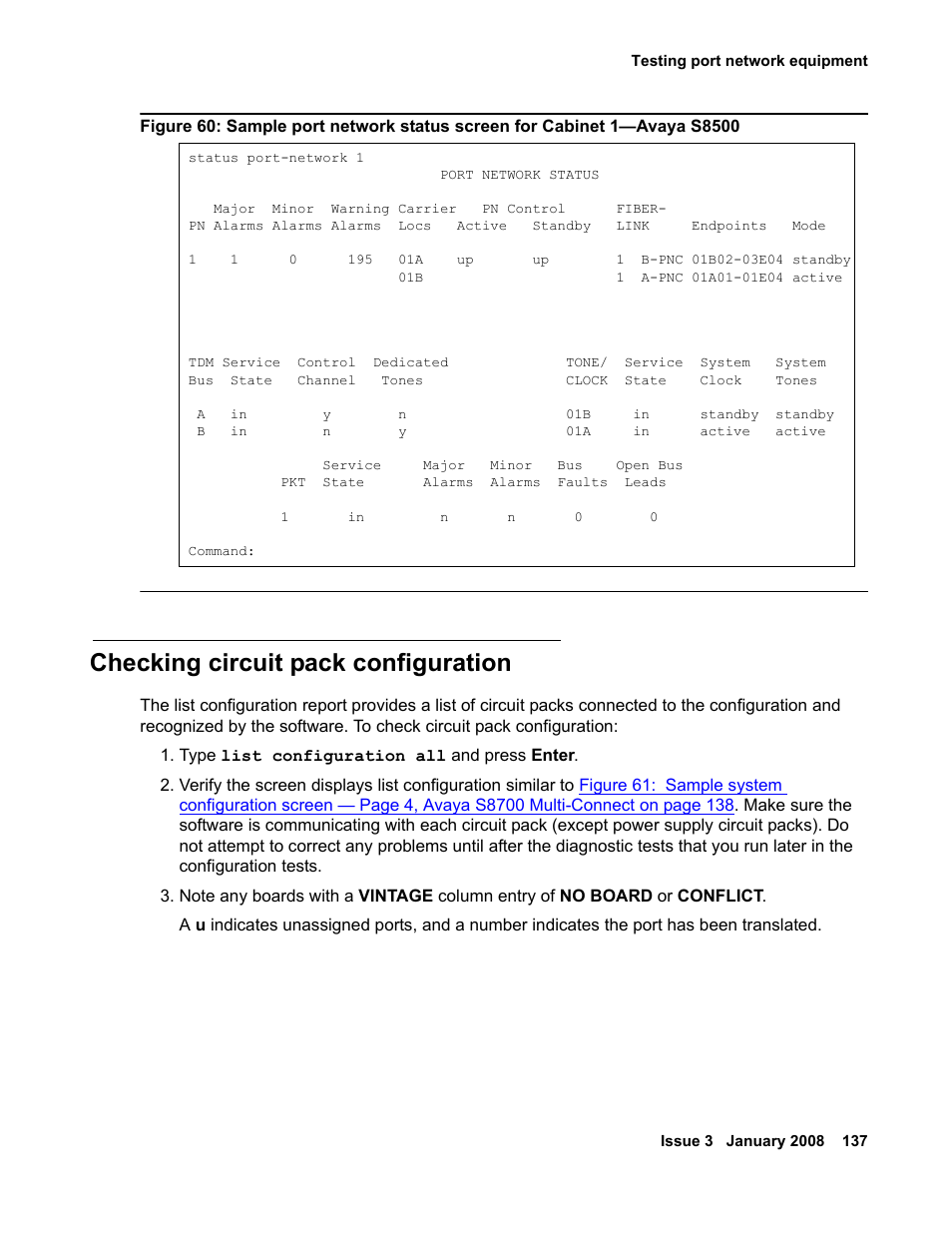 Checking circuit pack configuration | Avaya 03-300686 User Manual | Page 137 / 156