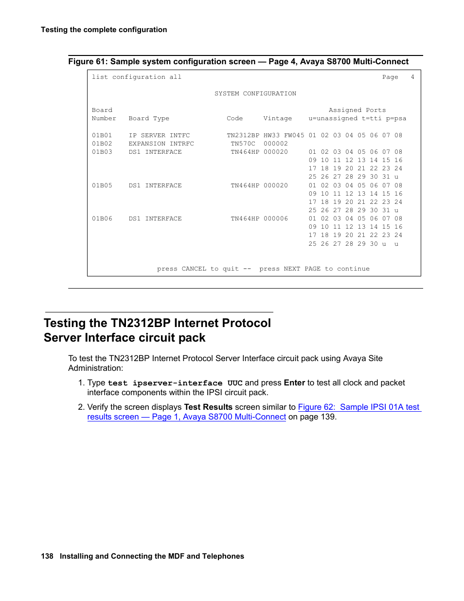 Testing the tn2312bp internet protocol, Server interface circuit pack, Figure 61: sample system | Avaya 03-300686 User Manual | Page 138 / 156