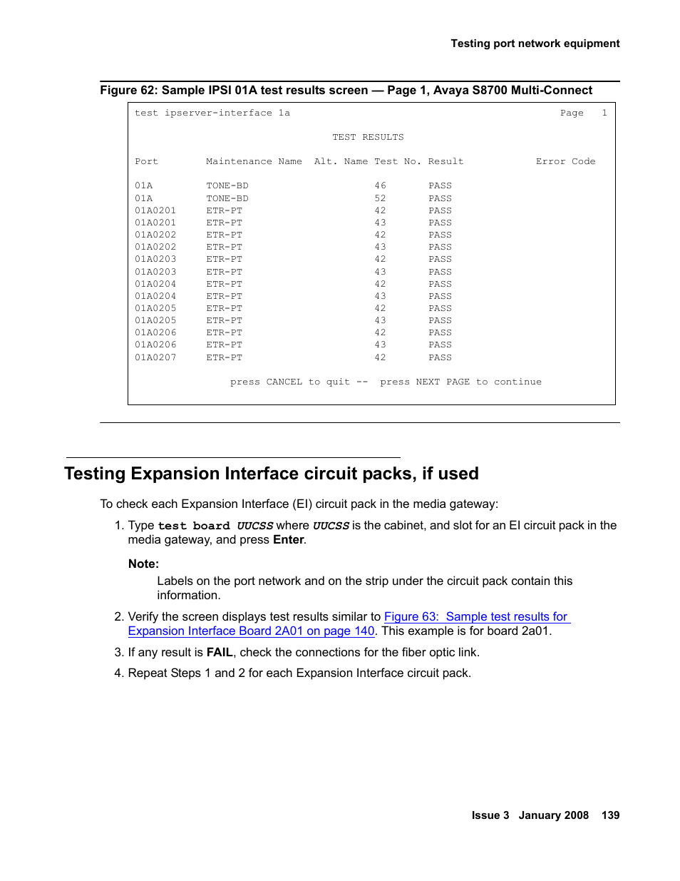 Testing expansion interface circuit packs, if used | Avaya 03-300686 User Manual | Page 139 / 156