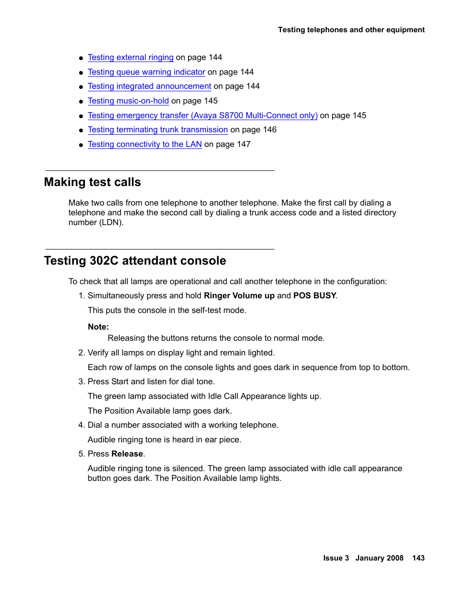 Making test calls, Testing 302c attendant console, Making test calls testing 302c attendant console | Avaya 03-300686 User Manual | Page 143 / 156