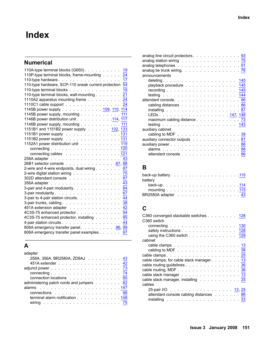 Index, Numerical | Avaya 03-300686 User Manual | Page 151 / 156
