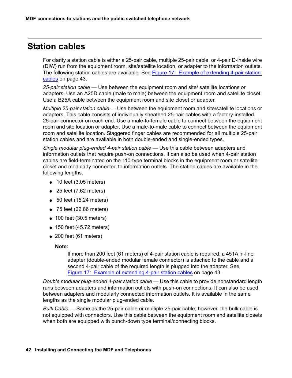 Station cables | Avaya 03-300686 User Manual | Page 42 / 156
