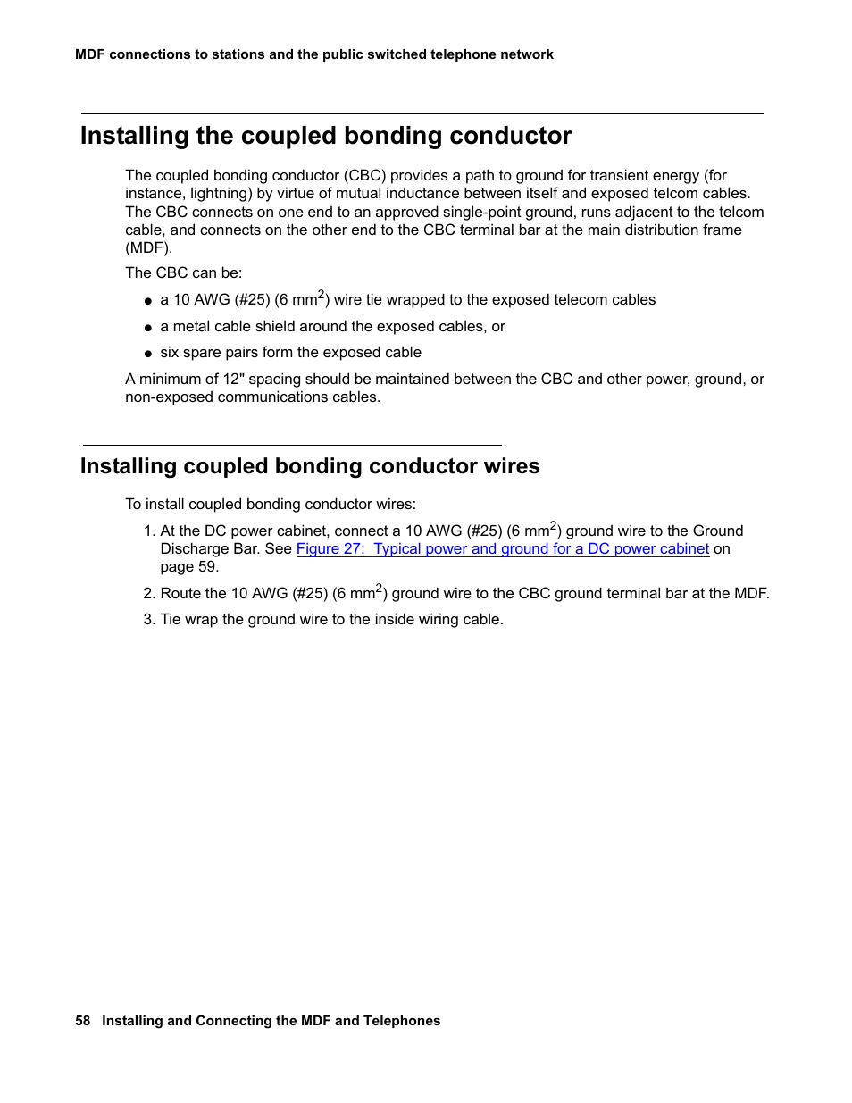 Installing the coupled bonding conductor, Installing coupled bonding conductor wires | Avaya 03-300686 User Manual | Page 58 / 156