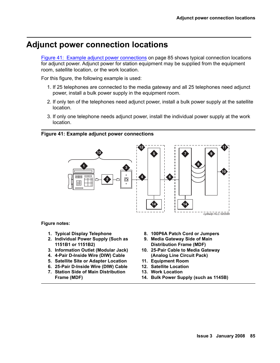 Adjunct power connection locations | Avaya 03-300686 User Manual | Page 85 / 156