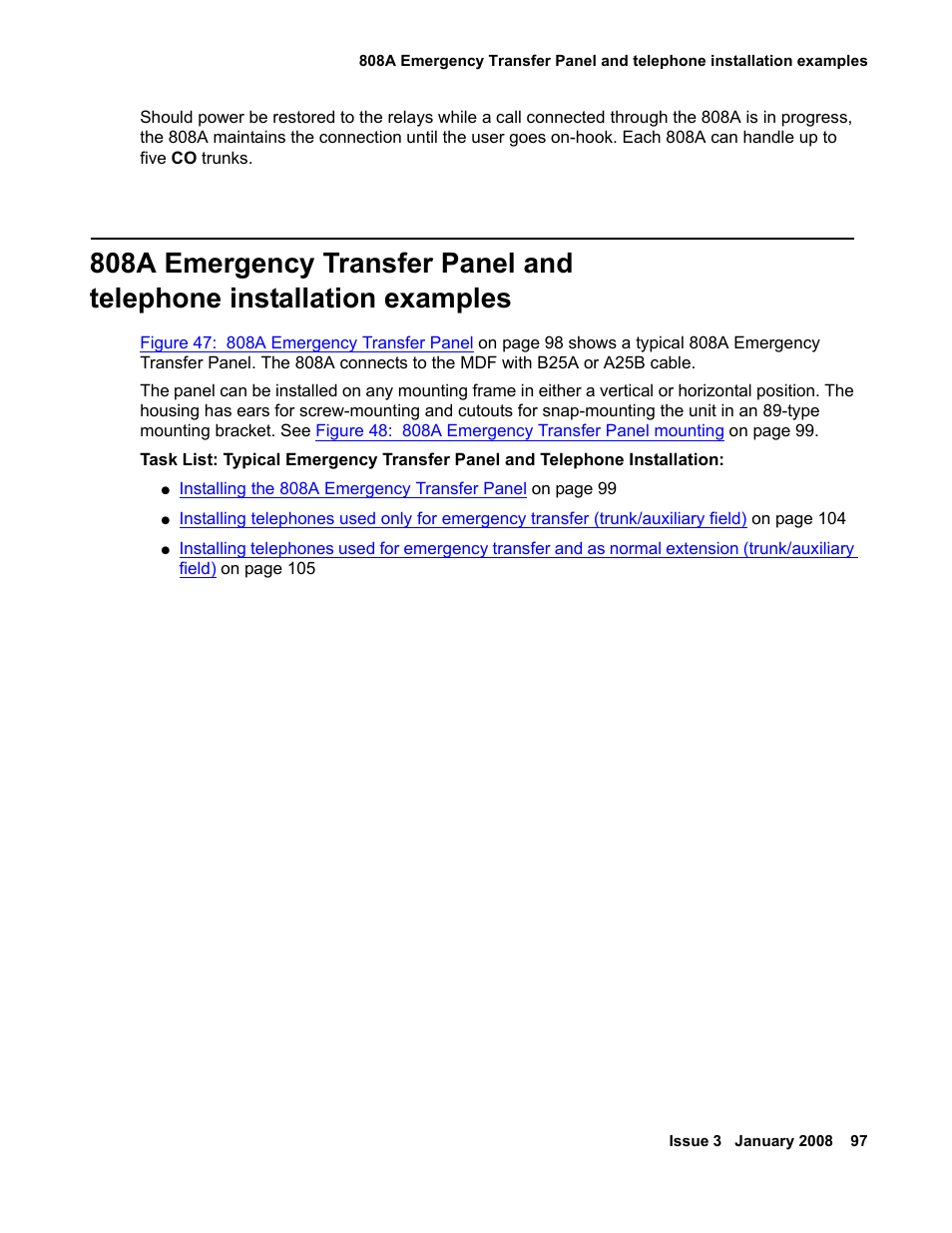 808a emergency transfer panel and, Telephone installation examples | Avaya 03-300686 User Manual | Page 97 / 156