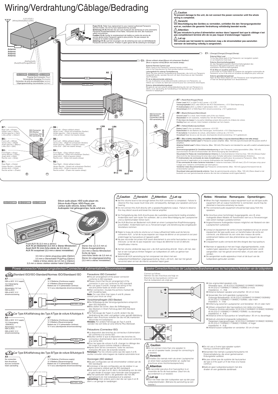 Wiring/verdrahtung/câblage/bedrading | Panasonic CQC1303NW User Manual | Page 4 / 4