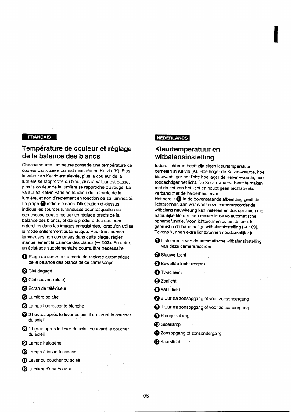 Kleurtemperatuur en witbalansinstelling | Panasonic NVVX30EG User Manual | Page 105 / 164