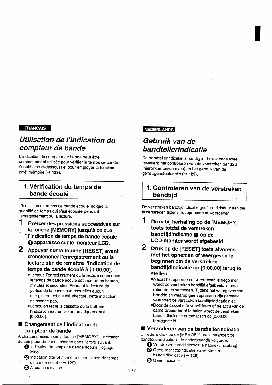 Utilisation de l’indication du compteur de bande, Gebruik van de bandtellerindicatie | Panasonic NVVX30EG User Manual | Page 127 / 164