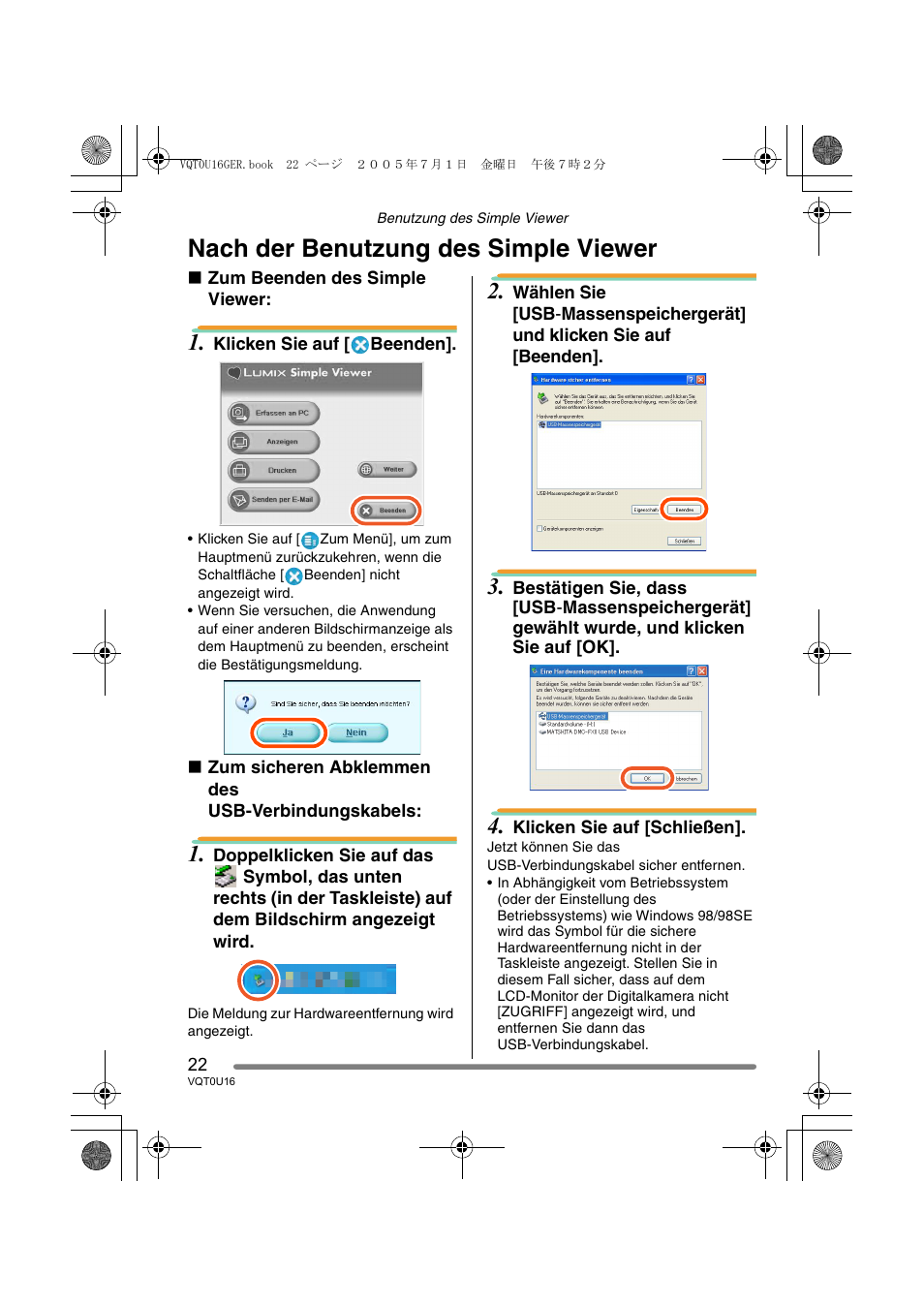 Nach der benutzung des simple viewer | Panasonic VQT0U16 User Manual | Page 22 / 120