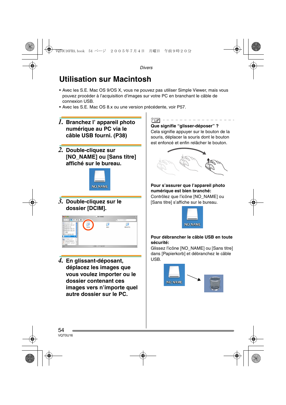 Utilisation sur macintosh | Panasonic VQT0U16 User Manual | Page 54 / 120