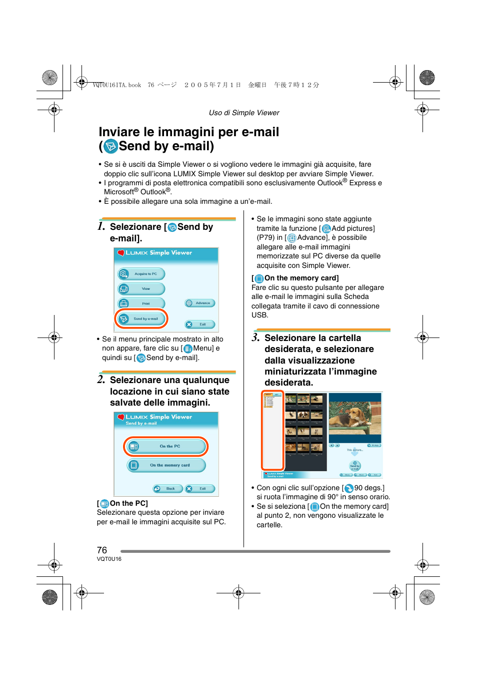 Inviare le immagini per e-mail ( send by e-mail) | Panasonic VQT0U16 User Manual | Page 76 / 120
