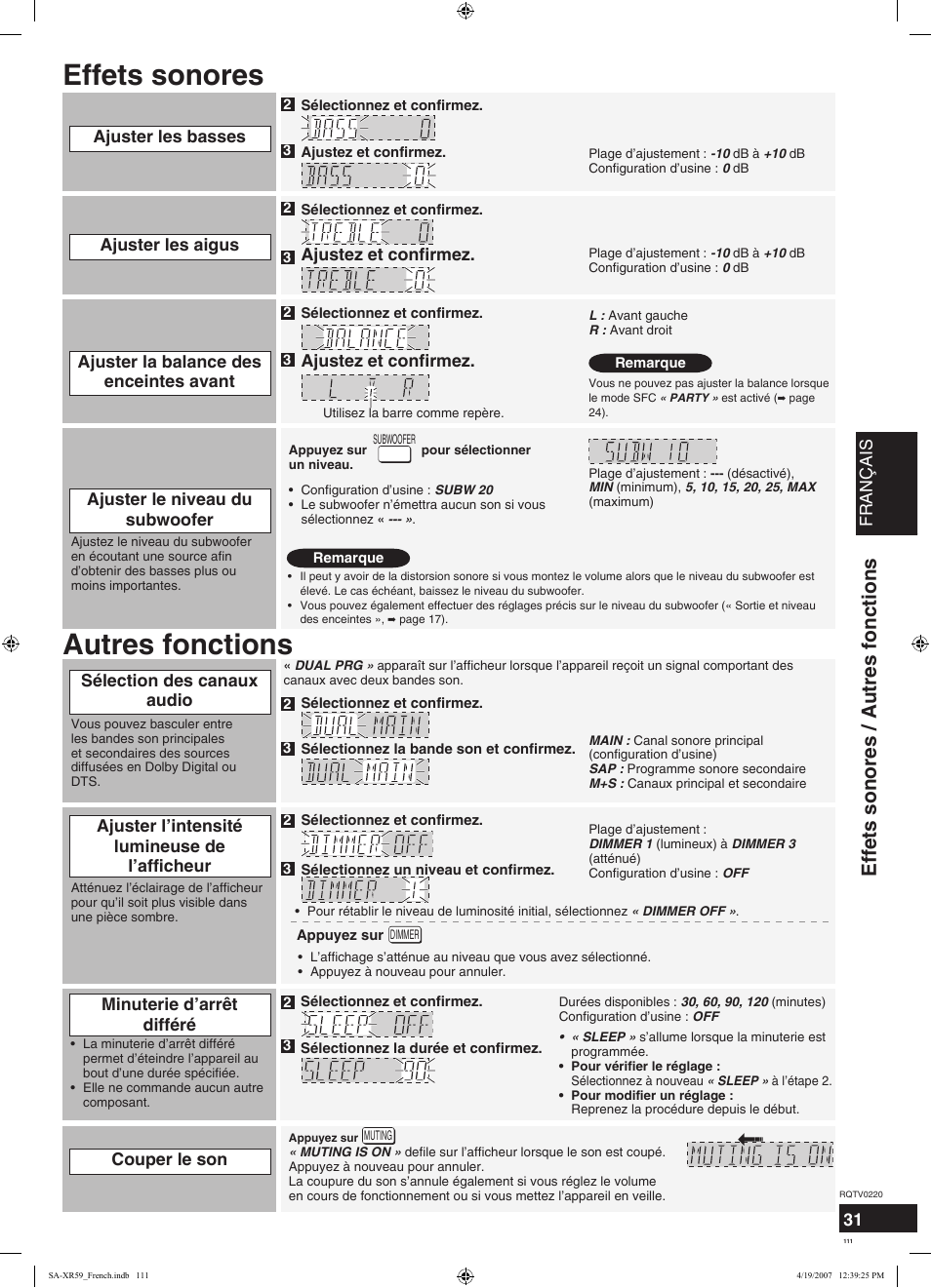 Autres fonctions effets sonores, Effets sonores / autres fonctions | Panasonic SAXR59 User Manual | Page 111 / 120