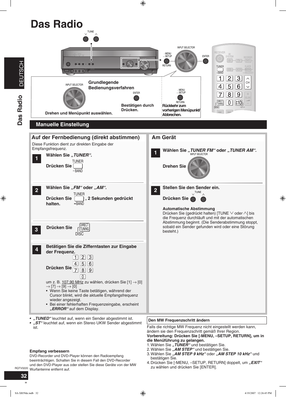 Das radio, Deutsch, Am gerät | Grundlegende bedienungsverfahren, Disc | Panasonic SAXR59 User Manual | Page 32 / 120