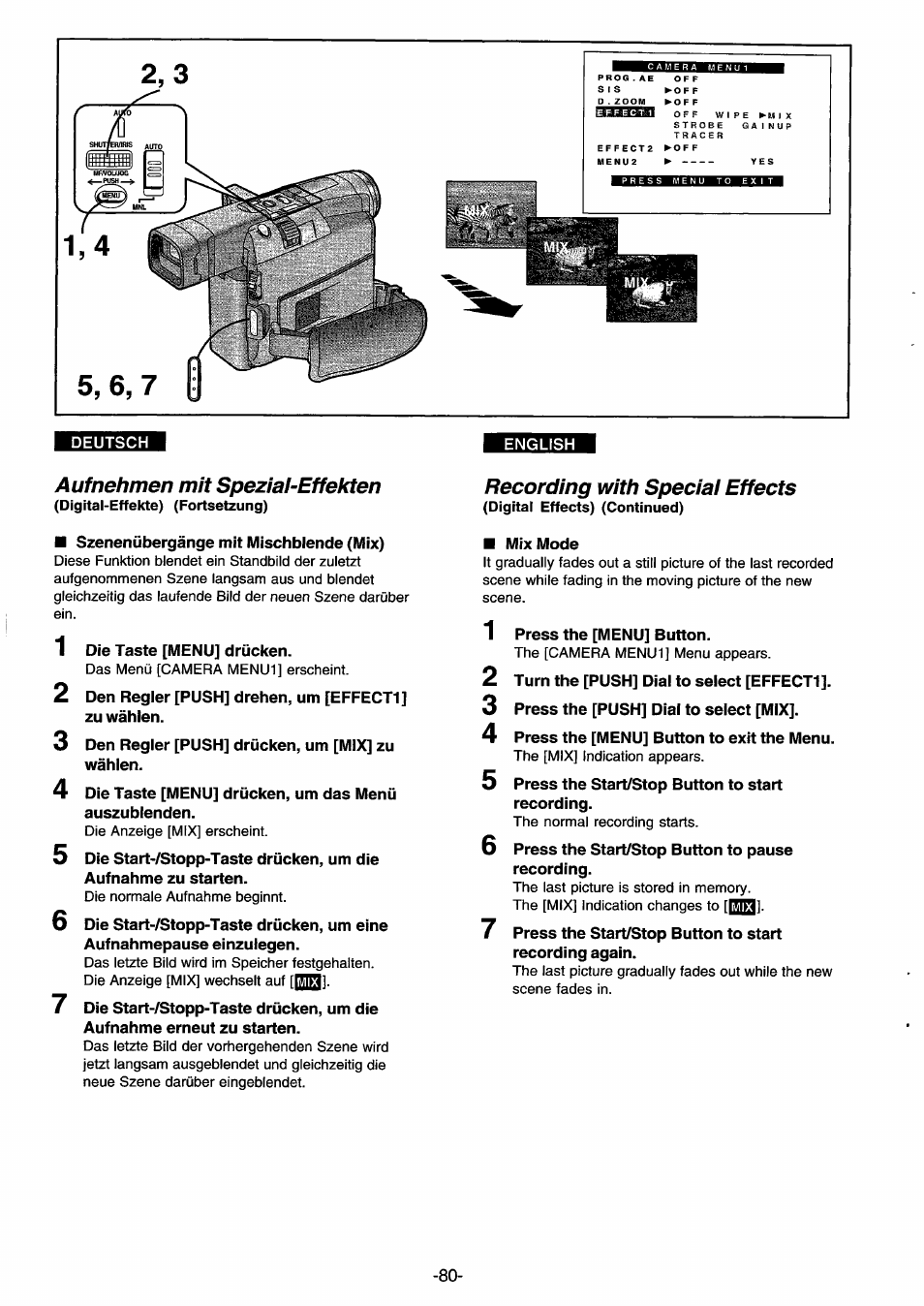 Auf nehmen mit spezial-effekten, Recording with special effects | Panasonic NVDS33EG User Manual | Page 79 / 193