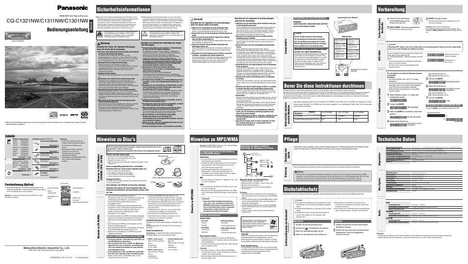 Panasonic CQC1321NW User Manual | 4 pages
