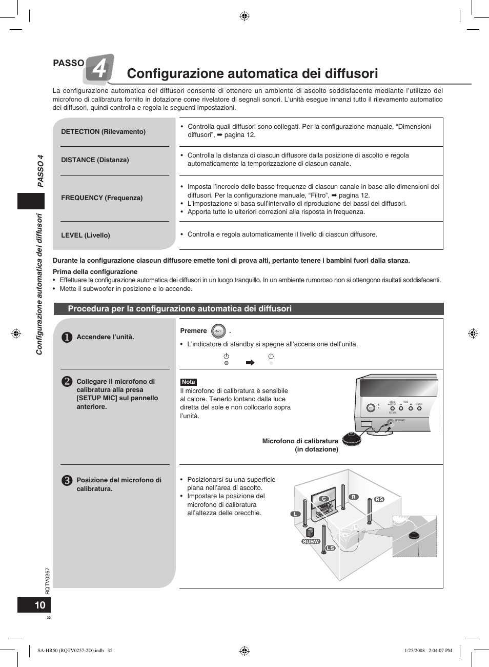 Conﬁgurazione automatica dei diffusori, Passo | Panasonic SAHR50EG User Manual | Page 32 / 68