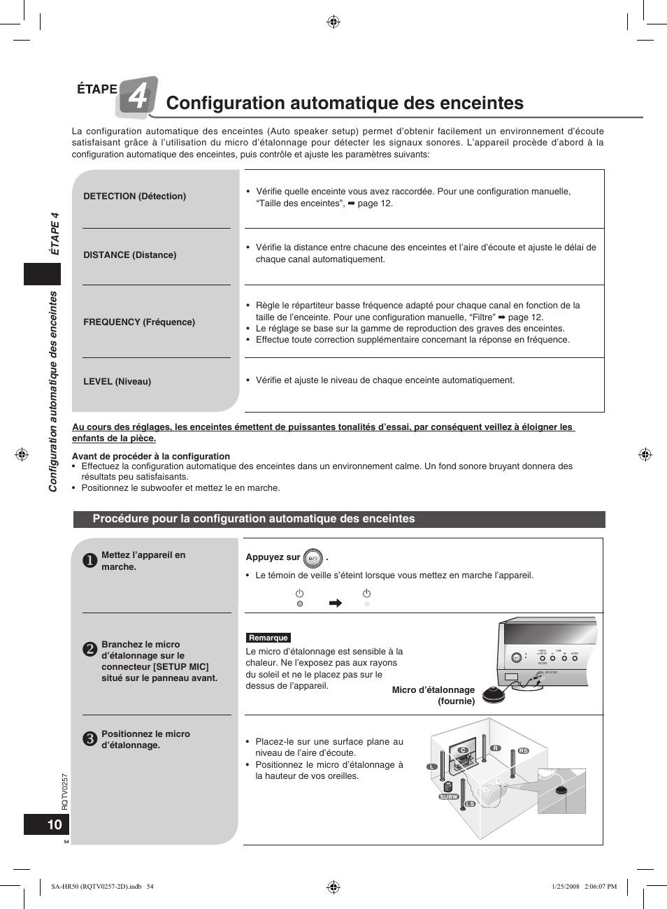 Conﬁguration automatique des enceintes | Panasonic SAHR50EG User Manual | Page 54 / 68