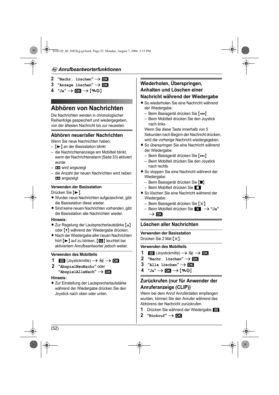 Abhören von nachrichten | Panasonic KXTG9150EX User Manual | Page 124 / 224