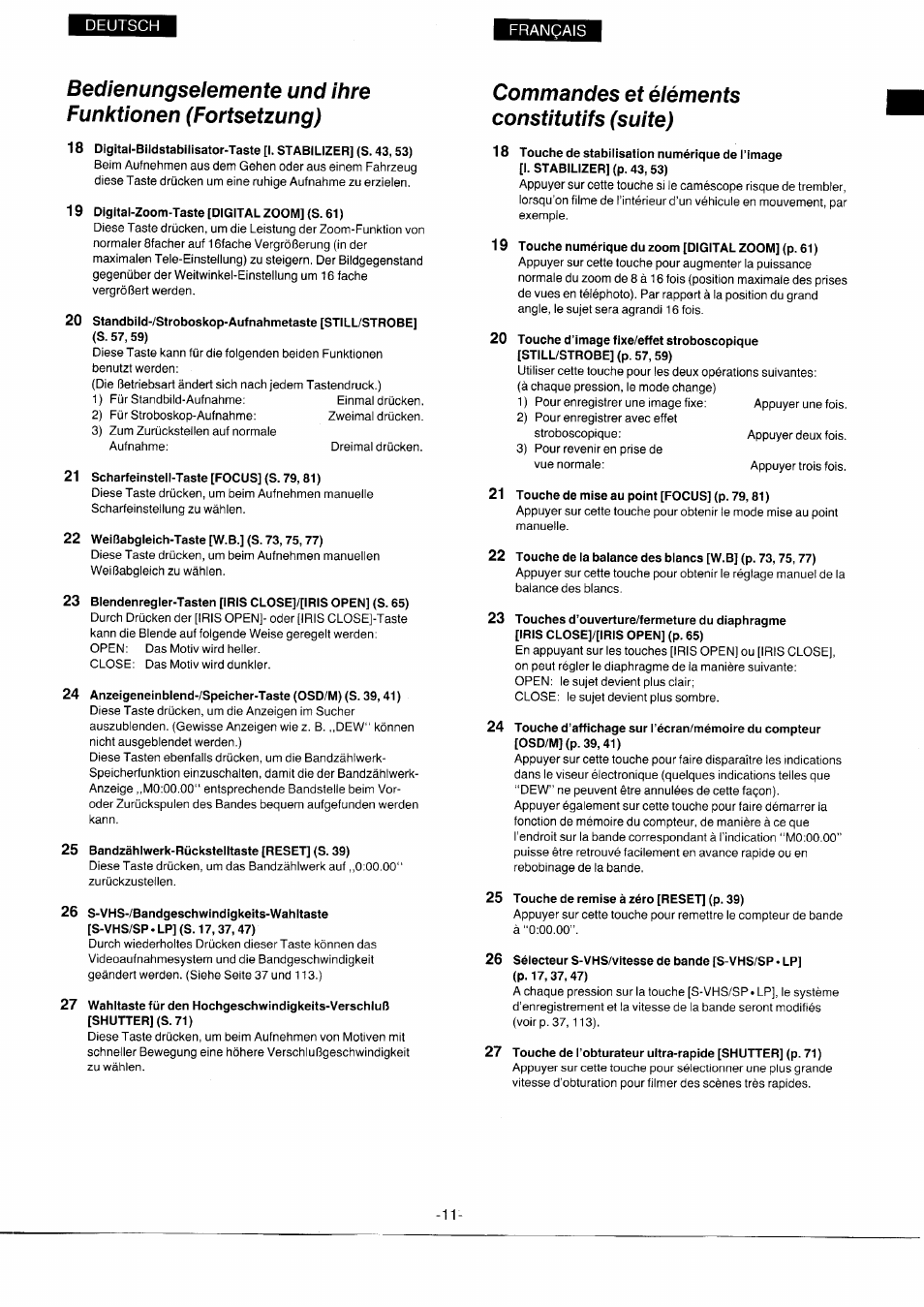 Commandes et éiéments constitutifs (suite) | Panasonic NVS7EG User Manual | Page 11 / 118