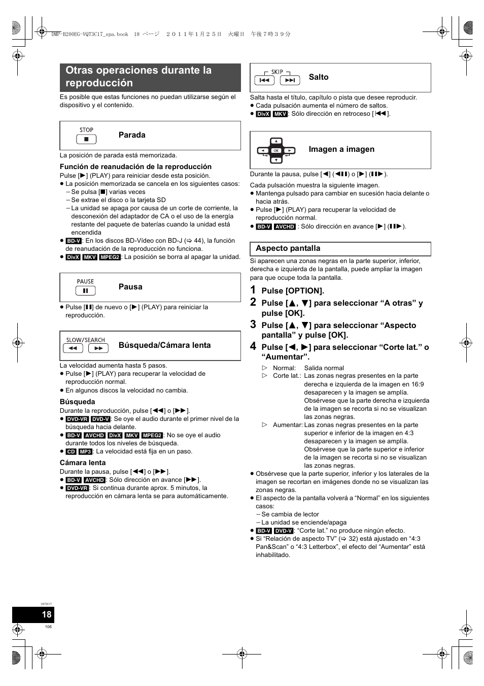 Otras operaciones durante la reproducción | Panasonic DMPB200EG User Manual | Page 106 / 196