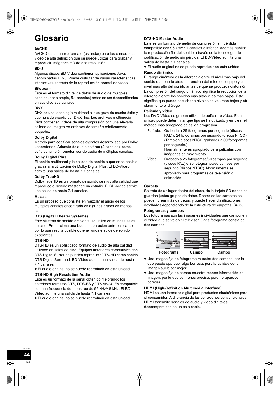 Glosario | Panasonic DMPB200EG User Manual | Page 132 / 196