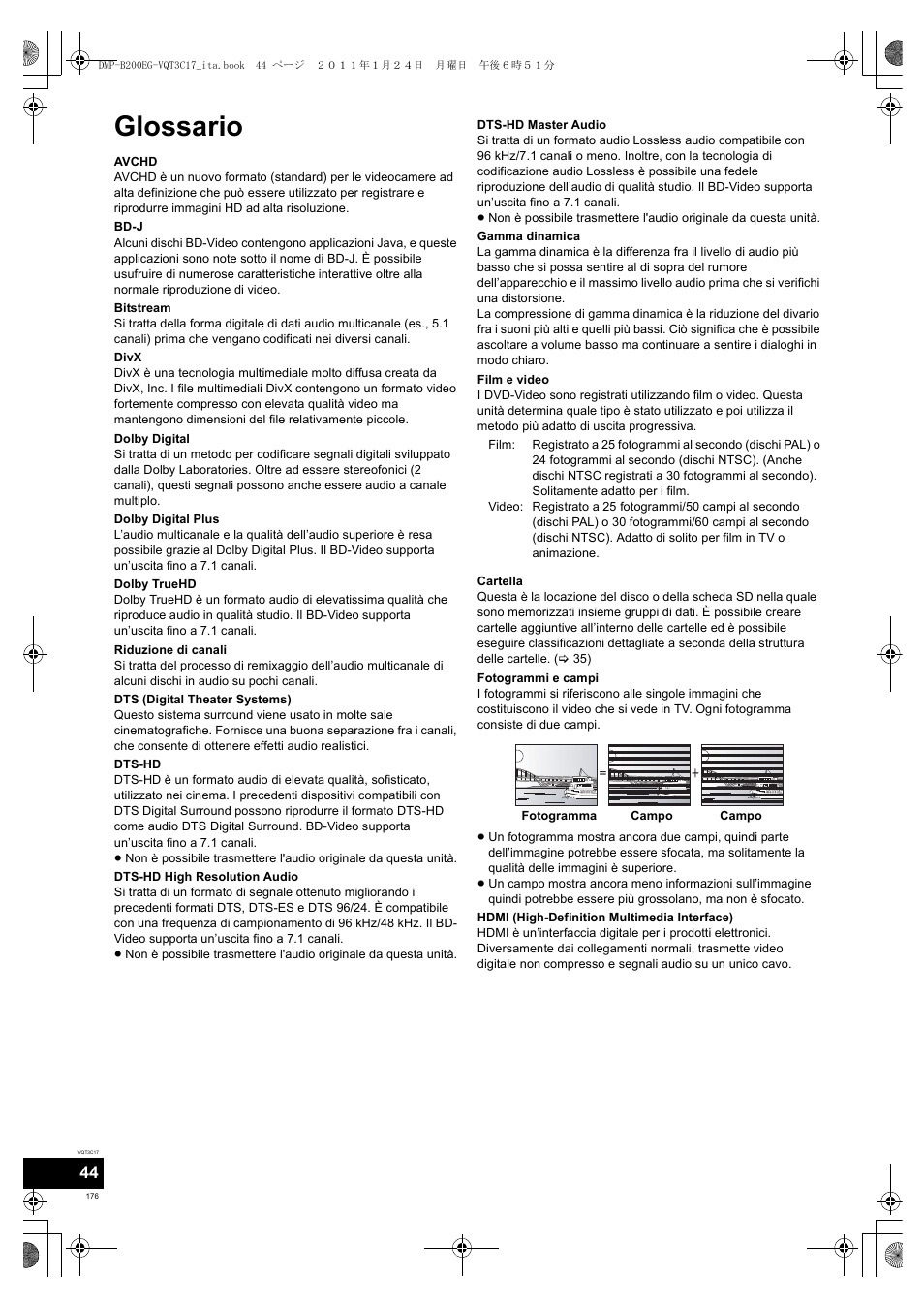 Glossario | Panasonic DMPB200EG User Manual | Page 176 / 196