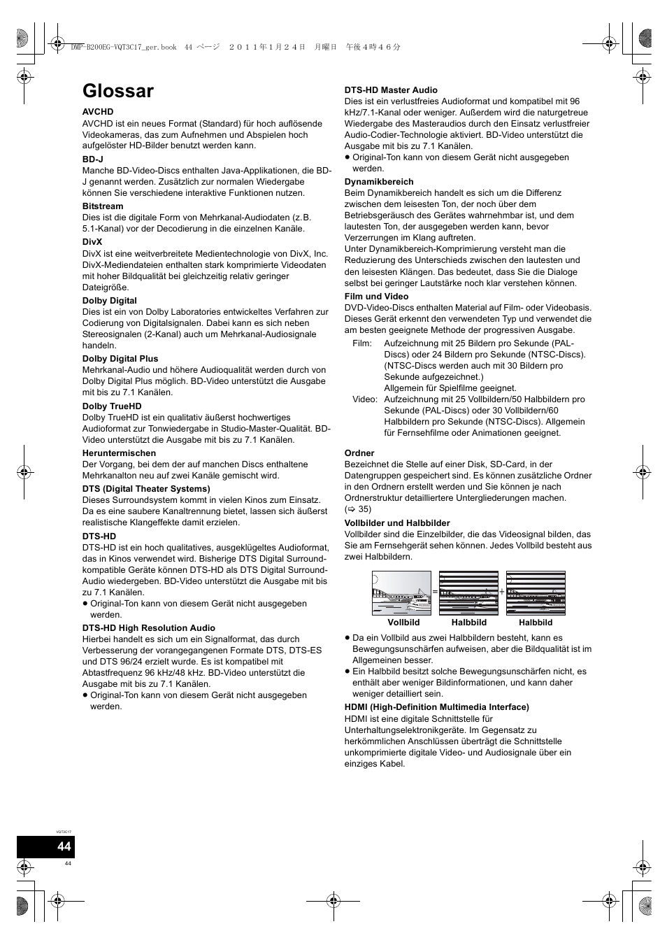 Glossar | Panasonic DMPB200EG User Manual | Page 44 / 196