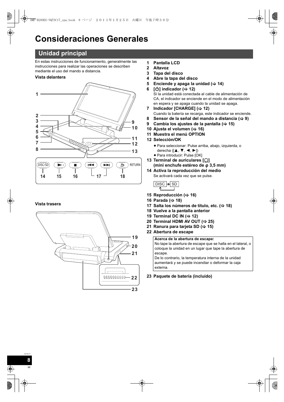 Consideraciones generales, Unidad principal | Panasonic DMPB200EG User Manual | Page 96 / 196