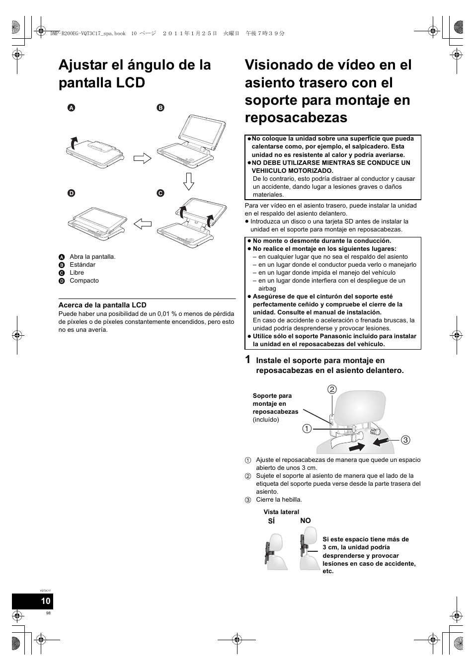 Ajustar el ángulo de la pantalla lcd | Panasonic DMPB200EG User Manual | Page 98 / 196