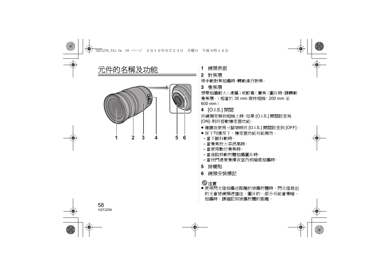 元件的名稱及功能 | Panasonic HFS100300E User Manual | Page 58 / 72