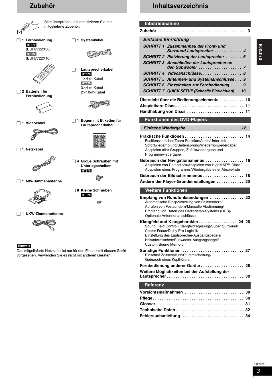 Panasonic SCHT520 User Manual | Page 3 / 104