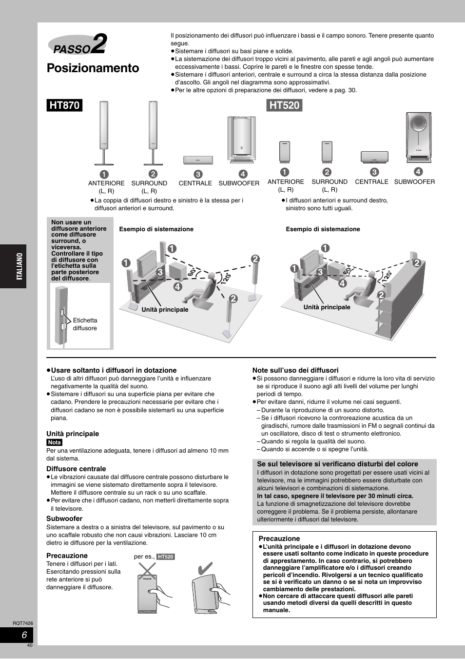 Posizionamento, Passo | Panasonic SCHT520 User Manual | Page 40 / 104