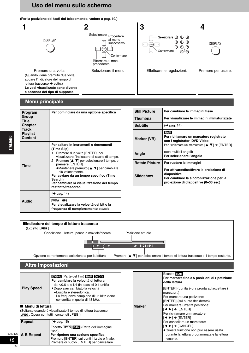 Uso dei menu sullo schermo, Menu principale, Altre impostazioni | Panasonic SCHT520 User Manual | Page 52 / 104