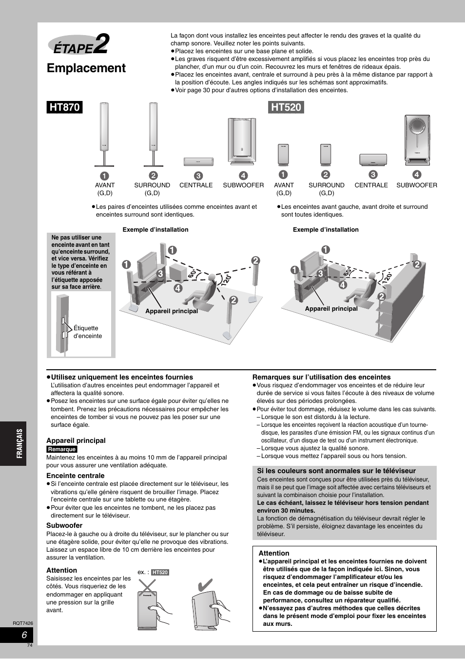 Étape, Emplacement | Panasonic SCHT520 User Manual | Page 74 / 104