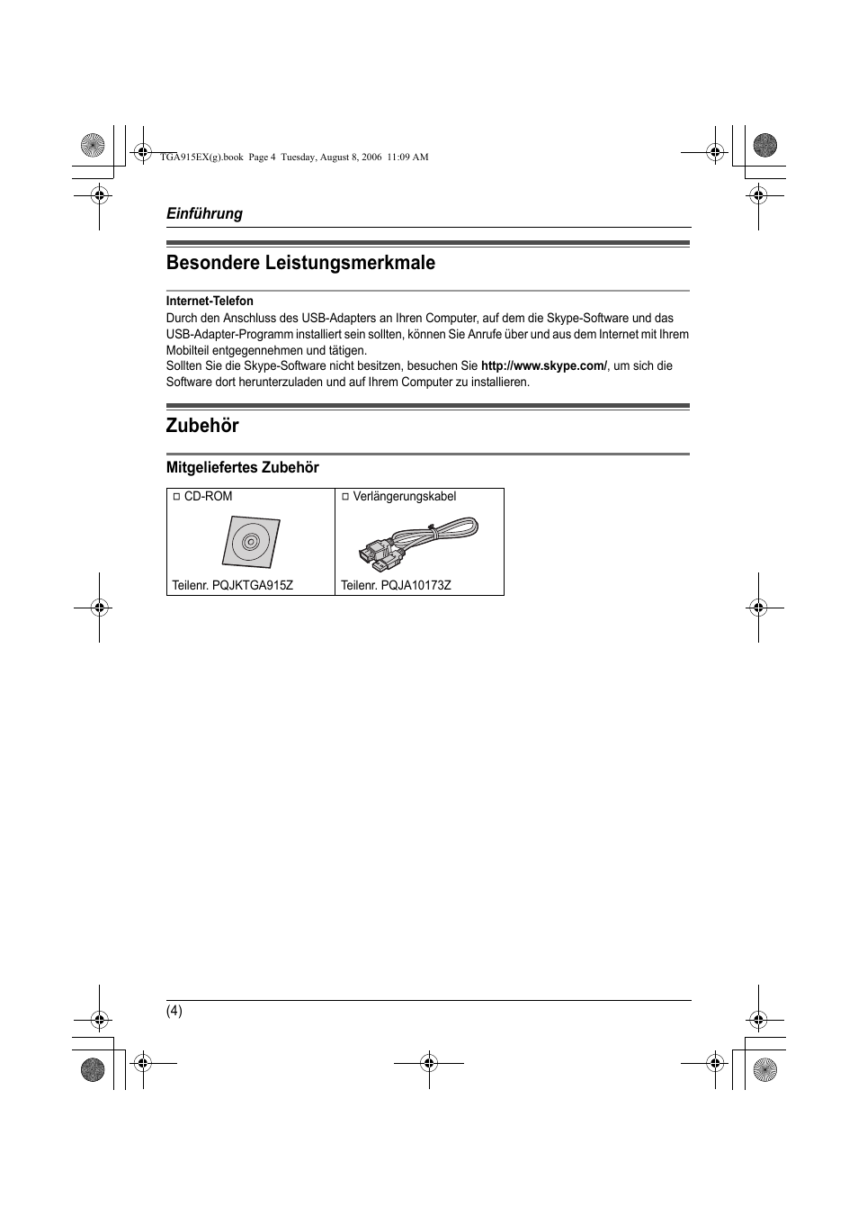 Besondere leistungsmerkmale zubehör, Besondere leistungsmerkmale, Zubehör | Panasonic KXTGA915EX User Manual | Page 24 / 60