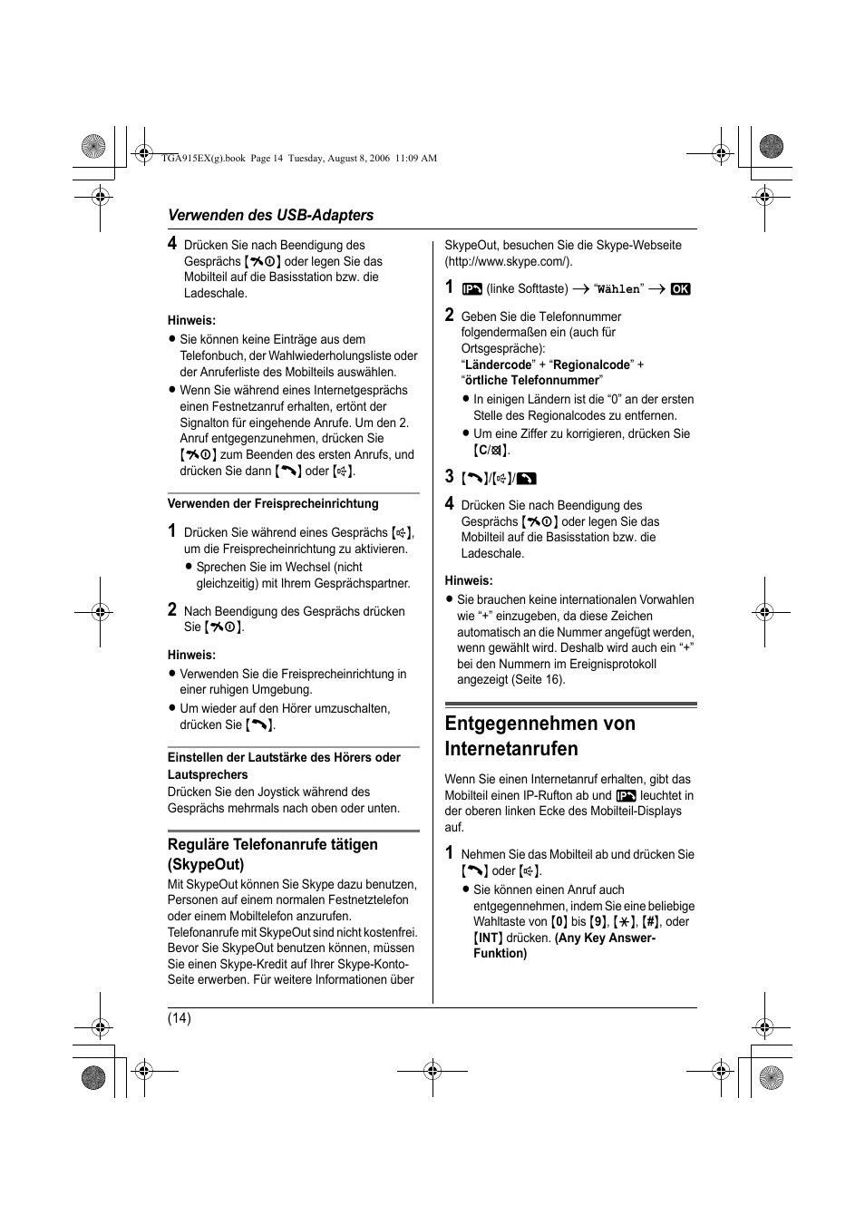 Entgegennehmen von internetanrufen | Panasonic KXTGA915EX User Manual | Page 34 / 60
