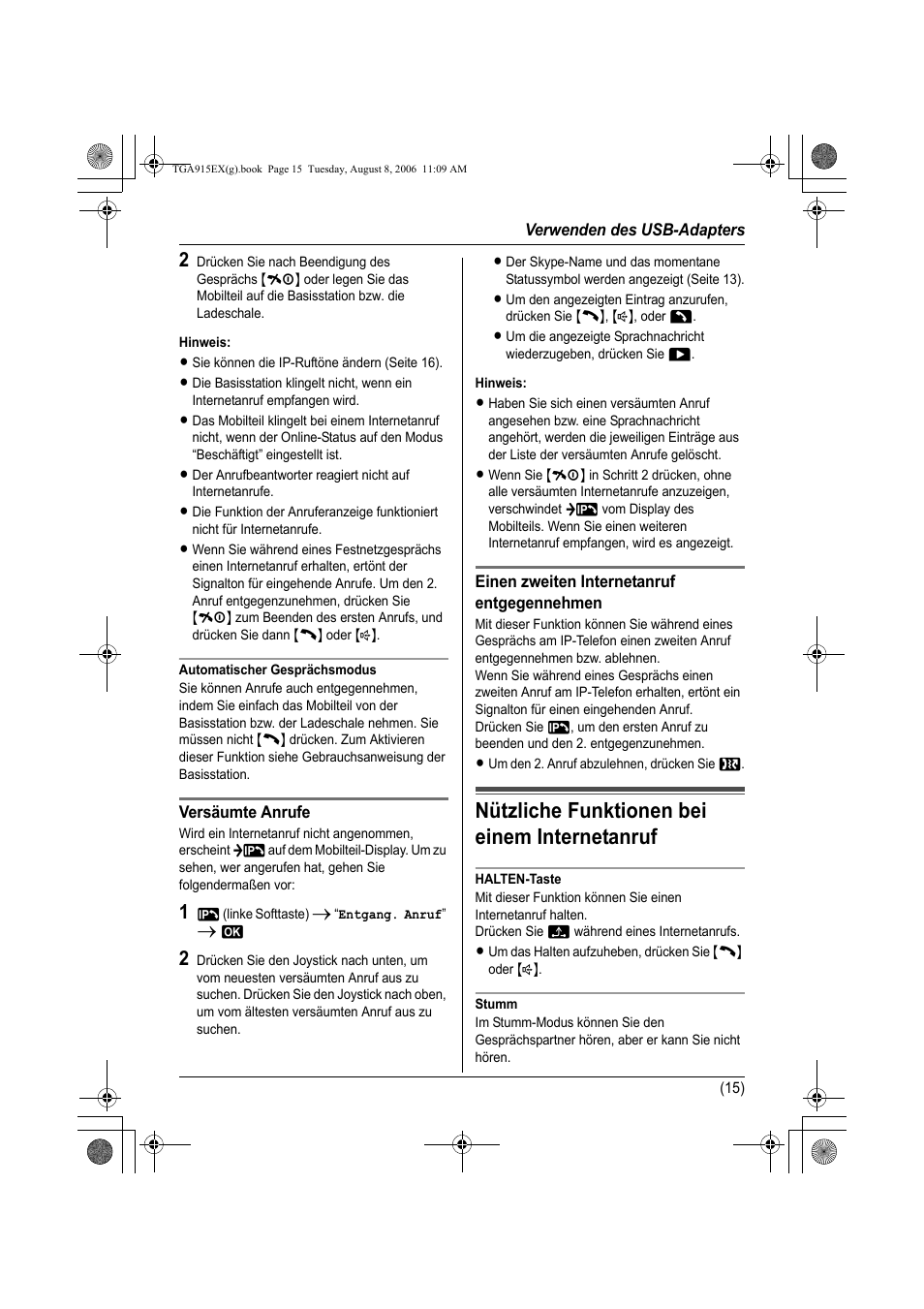 Nützliche funktionen bei einem internetanruf | Panasonic KXTGA915EX User Manual | Page 35 / 60