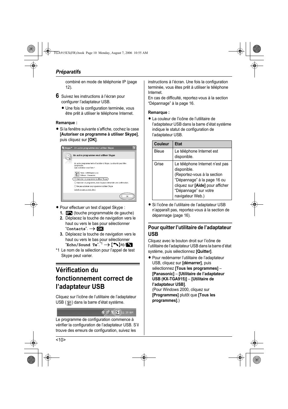 Remarque, Pour quitter l’utilitaire de l’adaptateur usb | Panasonic KXTGA915EX User Manual | Page 50 / 60