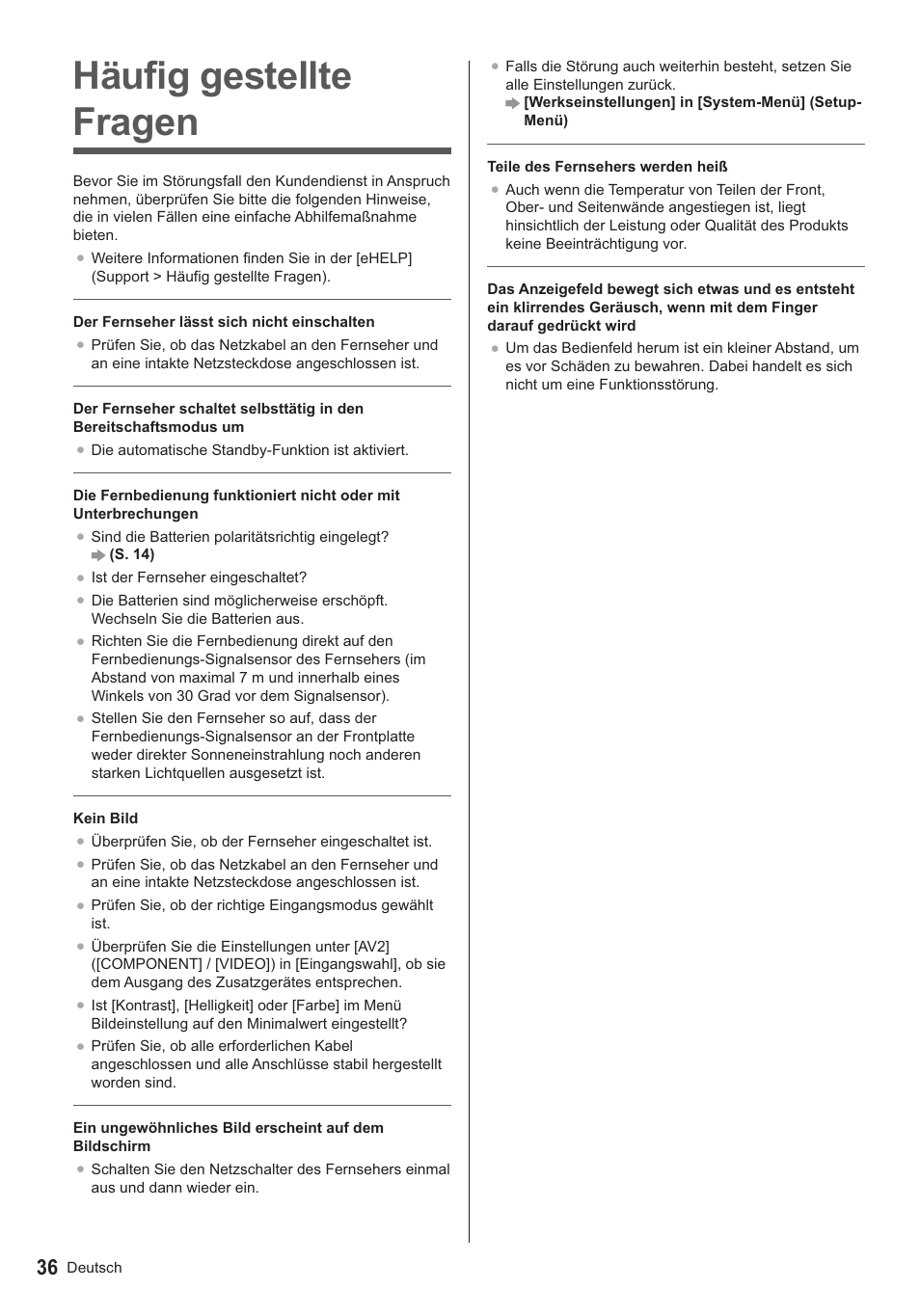 Häufig gestellte fragen | Panasonic TX39ASN658 User Manual | Page 36 / 80