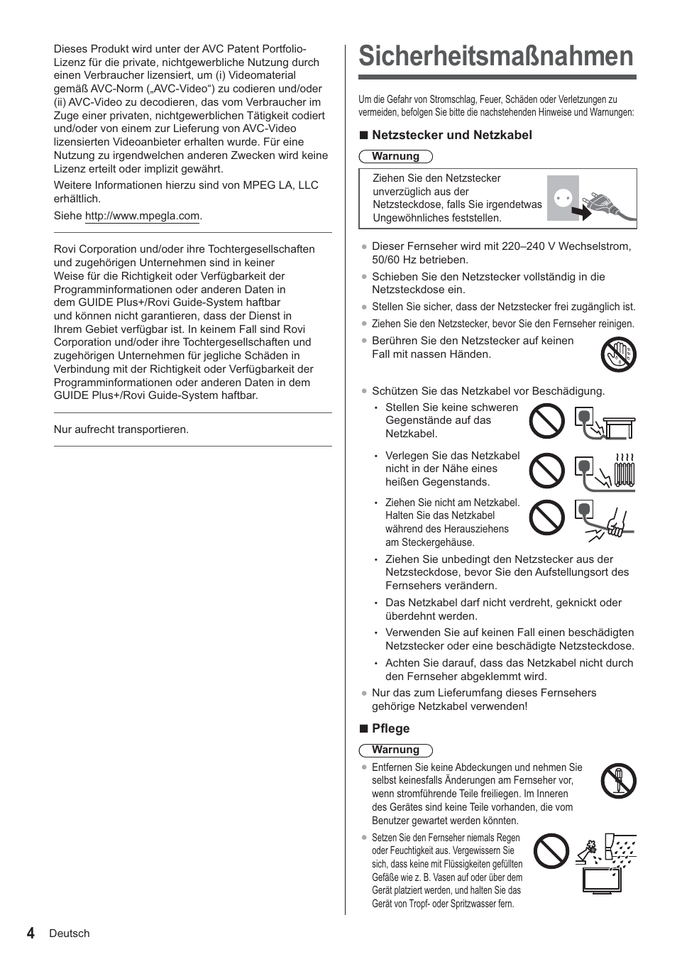 Sicherheitsmaßnahmen | Panasonic TX39ASN658 User Manual | Page 4 / 80