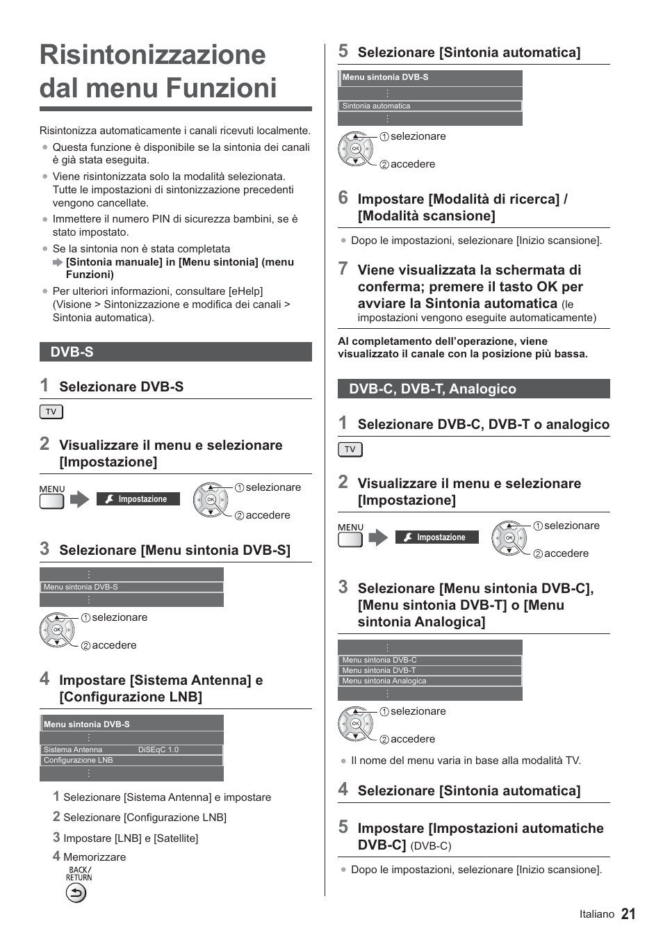 Risintonizzazione dal menu funzioni | Panasonic TX39ASN658 User Manual | Page 61 / 80